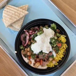 a plate of food on a tray