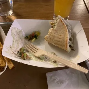 a plate of food and a drink