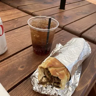 Shawarma beef sandwich with rum&amp;coke courtesy of Fracture