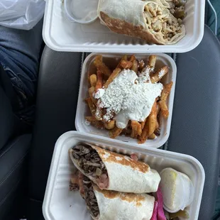 Amazing! One chicken and one lamb, Shawarma with their garlic fries. I was supposed to share, but I ended up eating most of it. Excellent!