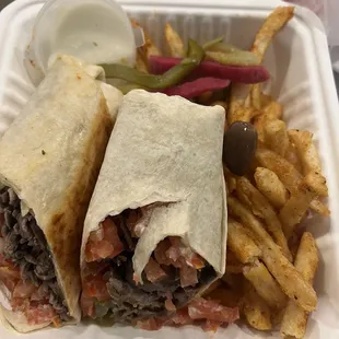 Lamb and beef wrap combo with fries