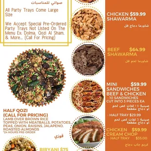 Menu  Party Trays