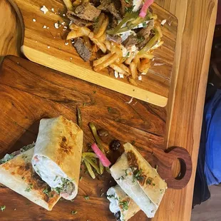 Gyro Fries, Beef and Lamb Shawarma, Falafel Super Wrap