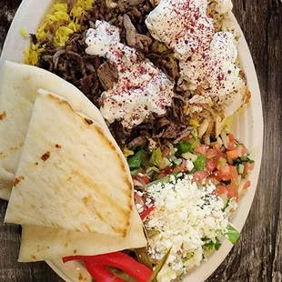 Mixed chicken and beef shawarma plate