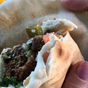 a hand holding a pita