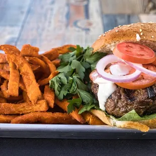 a burger and french fries