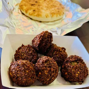 crispy herby falafels with tahini sauce &amp; fluffy pita