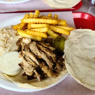 a plate of food on a tray