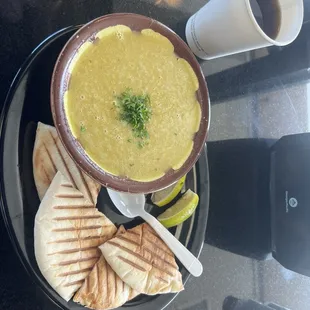 Some bread goes with the lentil soup