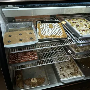 Desserts: chocolate cake, biscoff milk cake, pistachio milk cake, rose milk cake, flan, croissant, cheesecake