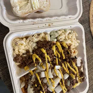 a meal in a styrofoam container
