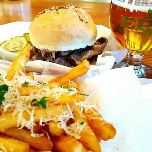 The Beef on Weck with a side of parmesan fries.