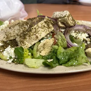 Mediterranean Salad with Chicken.  Good for healthy diet options.