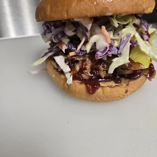 Bbq pulled pork is so good with coleslaw topped on it