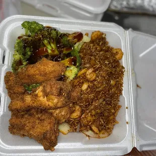 chicken, broccoli, and noodles