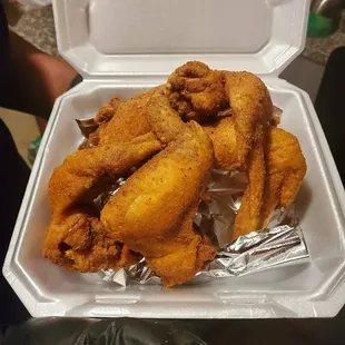fried chicken in a styrofoam container