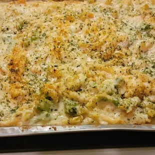 a casserole with broccoli and cheese