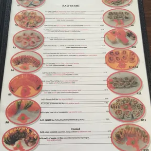 a menu for sushi
