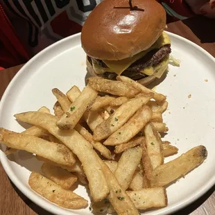 Smashburger and truffle fries.
