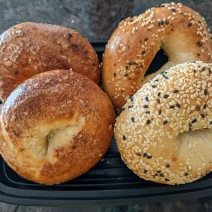 Sesame bagels and sea salt bagels