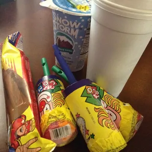 Chocolate banana bomb pop, whistle pops, snow storm &amp; a chocolate banana shake. :) for the household LOL