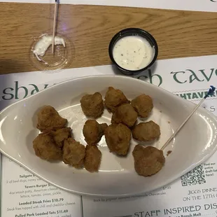 Almost all devoured mushrooms (it was a heaping mound a minute ago!)