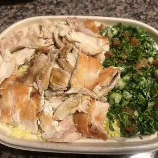 Chicken schwarma with fattoush salad. Chicken was bland with no evidence of any spices/seasoning.
