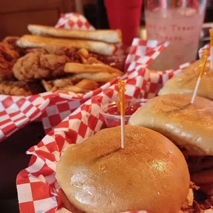 two sandwiches and fries