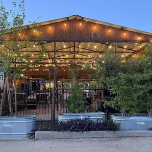 View of their patio from the parking lot