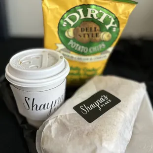 Town Gobbler Sandwich, white mocha Raspberry latte and chips