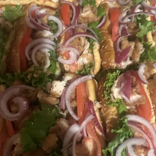 Fried Chicken Sandwich on Bruschetta Bread.