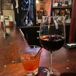 Old Fashioned and glass of Zinfandel - both very good.