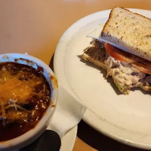 Half a tuna sandwich w/ pickles and cup of chili (1/11/24)