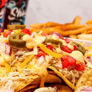 a plate of nachos and fries