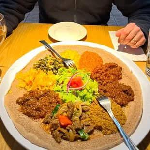 Veggie and beef samplers with Tej.