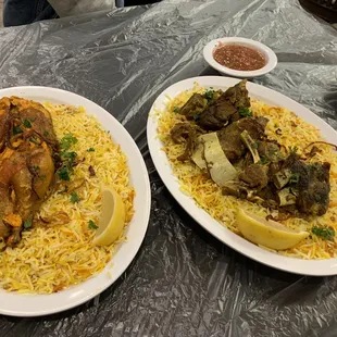 Left is Hanith Chicken Dish and right is Goat Mandi Dish