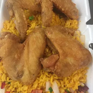 Chicken wings with pork fried rice