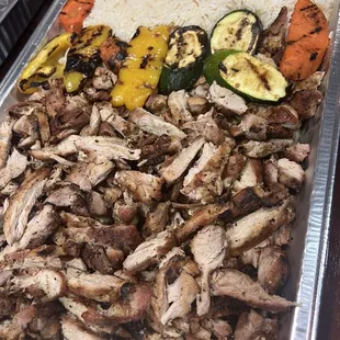 Chicken, grilled veggies and rice