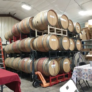 Barrels in the tasting space
