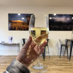 a hand holding a glass of wine