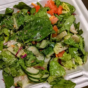 Just too much vinaigrette. Otherwise, it was a hearty, healthy portion including fresh cucumbers, diced tomatoes, and loads of spices.