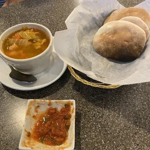 Chicken vegetable soup and naan