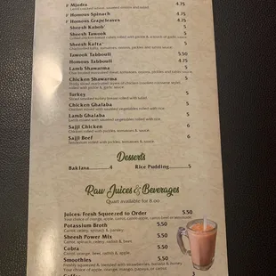 Sandwiches/Desserts/Juices/Beverages