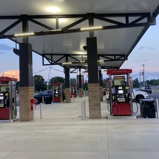 a gas station at dusk