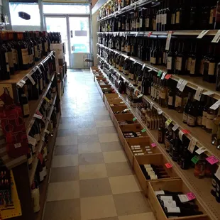 rows of wine bottles