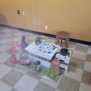 a table with a variety of food items