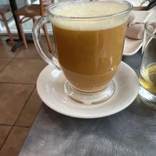 a cup of coffee and a glass of tea