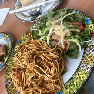 Pasta with salad