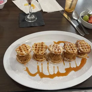 The chicken and waffle sliders were great and a great fruit cup is hard to find these days. The cranberry mimosa was also llllllegit.