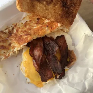 burnt bacon, will not be eating this. food is always over or under-cooked